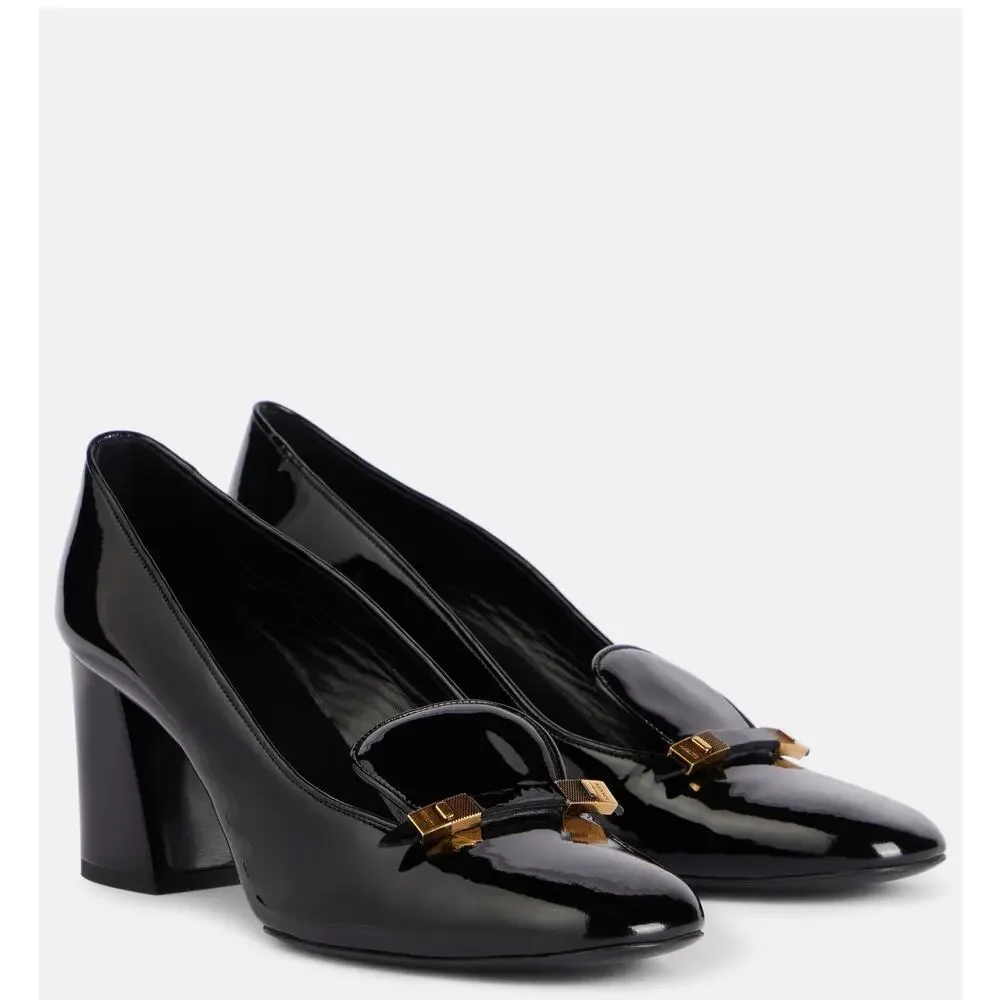 Khaite Elio Patent Leather Loafer Pumps Black EU 38 Block Heel Made Italy